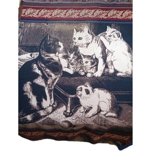 Vintage Goodwin Weavers Tapestry Blanket Cat Kittens  Cottagecore Country USA - Picture 1 of 5