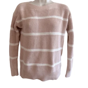 Lauren Ralph Lauren Strickpullover rosa und creme U-Boot-Ausschnitt ~ Gr. XS ~ 100% Baumwolle - Bild 1 von 9