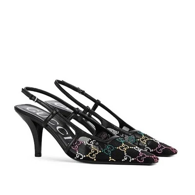 Sandalias negras de tacón de malla de cristal GUCCI GG talla EU 39, US 9 $1200* Foto 1 de 4