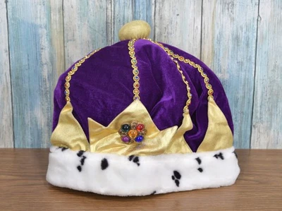 Elope Púrpura Terciopelo Rey Reina Corona Sombrero Joyas Doradas Imitación Piel Disfraz Real Foto 1 de 4