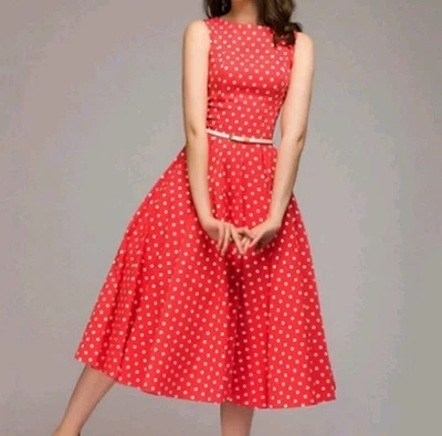 Polka Dot Sleeveless Dress 50's Retro Style Size S Belt Not Included - Image 1 of 4