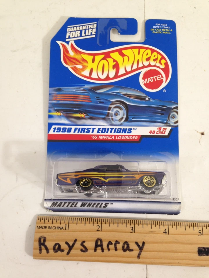 1998 Hot Wheels #635 First Editions 8/40 '65 IMPALA LOWRIDER Purple w/ Gold Lace - Image 1 of 4