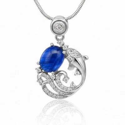 Collar colgante de piedras preciosas de cianita azul onda de peces de plata joyería Foto 1 de 2