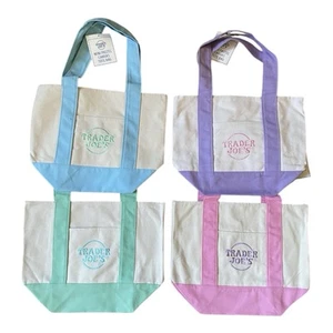 Trader Joe's Pastel Mini Canvas Tote Bags 2025 LIMITED EDITION NWT LOT OF 4 - Picture 1 of 5