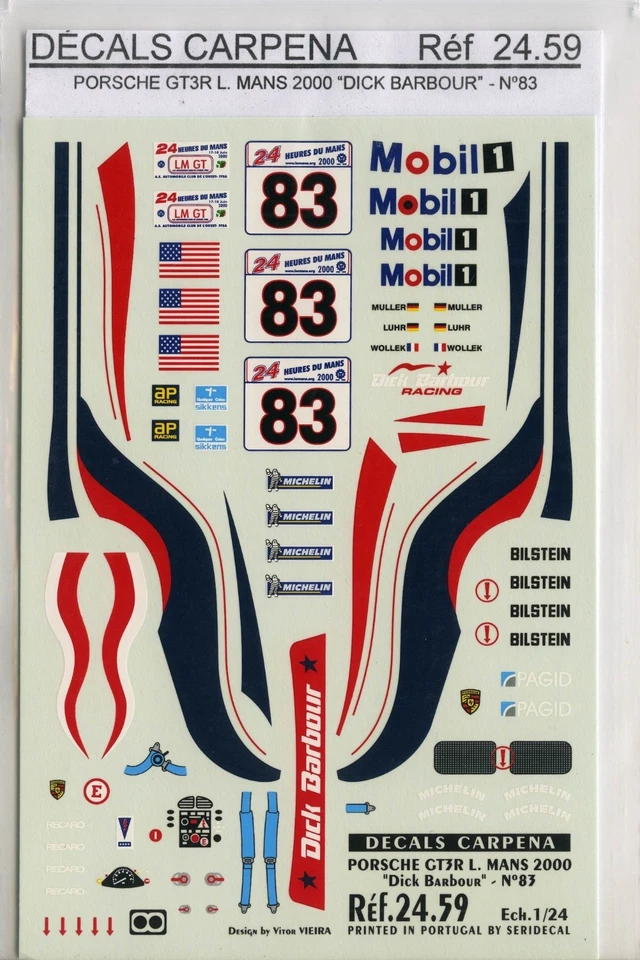 PORCHE 996 GT3 N° 83 LE MANS 2000 DICK BARBOUR RACING   DECALS CARPENA  1/24 - Immagine 1 di 1