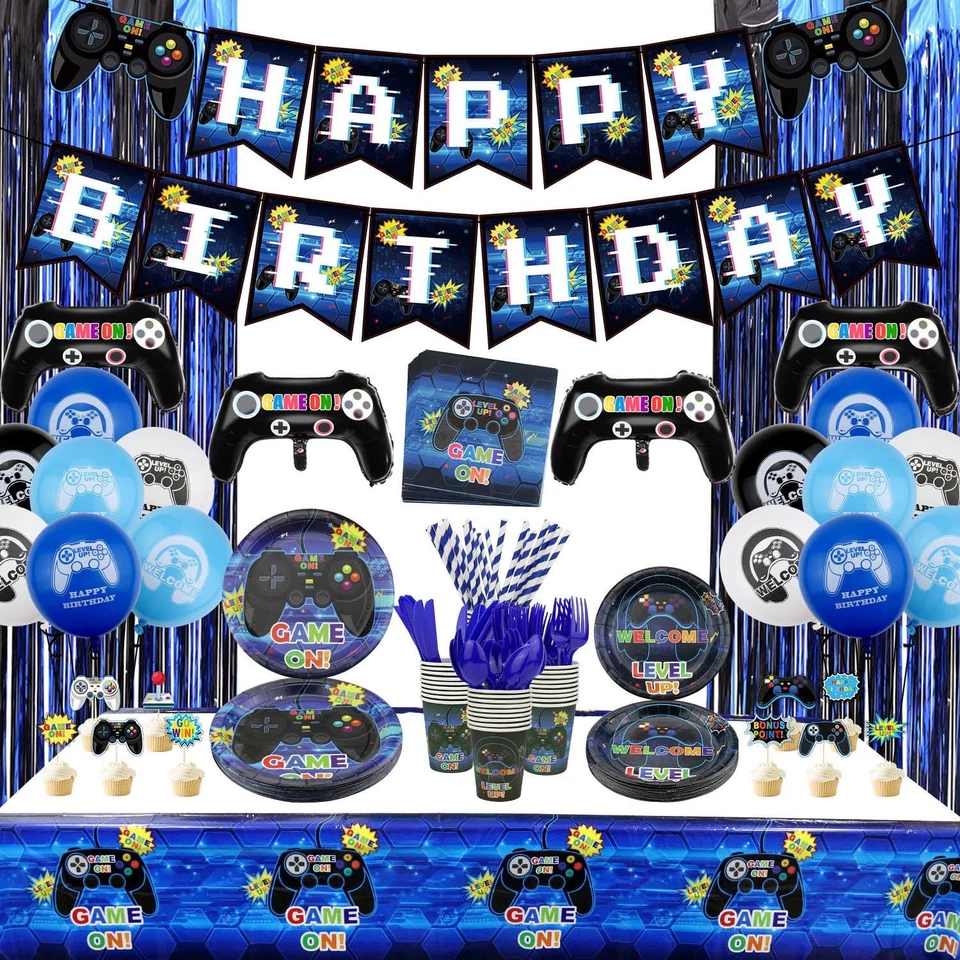 Video Game Party Supplies Set Birthday Decoration for Boys - Including Happy Bir