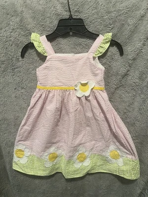 Blueberi Boulevard Dress Girls 5 Pink Sleeveless Gingham Seersucker Flowers - Image 1 of 4