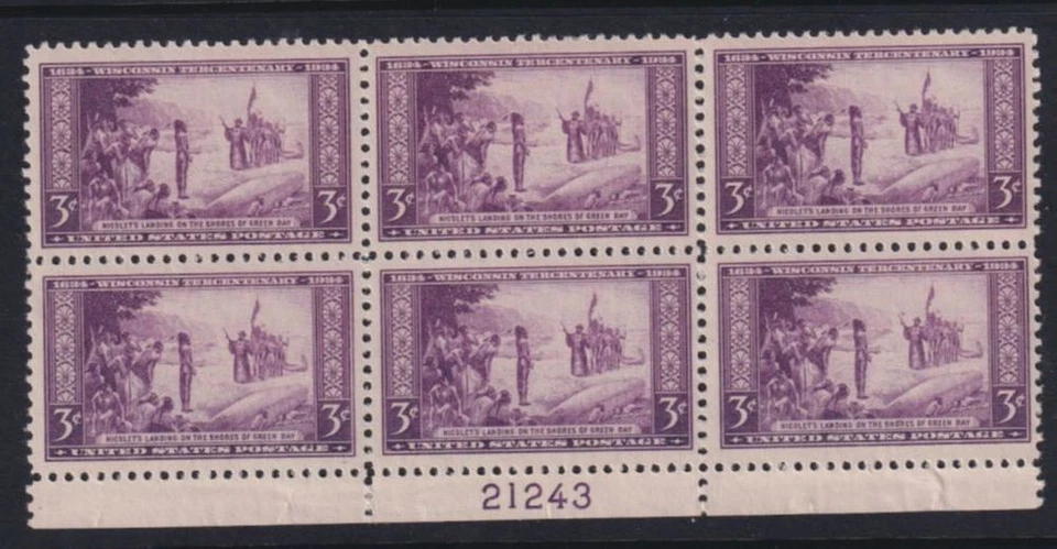 1934 Wisconsin Tercentenary 300 yrs Sc 739 MNH flat plate block of 6 (G02 - Image 1 of 1