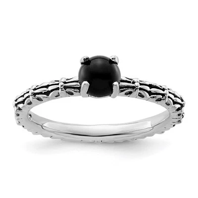 Anillo de plata esterlina apilable expresiones ágata negra envejecida talla 5 para mujer Foto 1 de 4