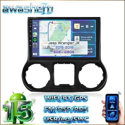 10" 6+128GB Android 15 CarPlay Autoradio15 Für Jeep Wrangler JK 2011-18 GPS Navi - Bild 1 von 4