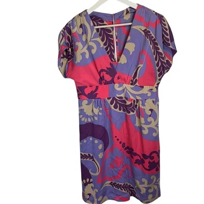 Boden 100% Silk Pink and Purple Floral Sheath Kaftan Dress W-740 Sz 8 - Image 1 of 4