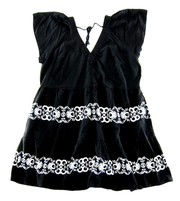 Old Navy Black White V-Neck Short Sleeve Pocket Empire Waist Smock Dress XL - Image 1 of 4