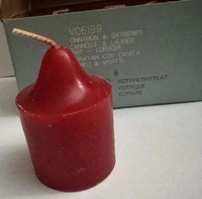 V06199 Partylite Velas Votivas 6 Canela e Bayberry Vermelho Nova Caixa Aberta Fabricada nos EUA - Imagem 1 de 4