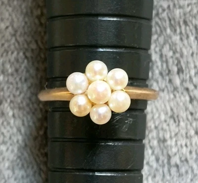 Anillo vintage con racimo de perlas de oro amarillo de 14K 2,12 gramos talla 7 HSB Foto 1 de 4