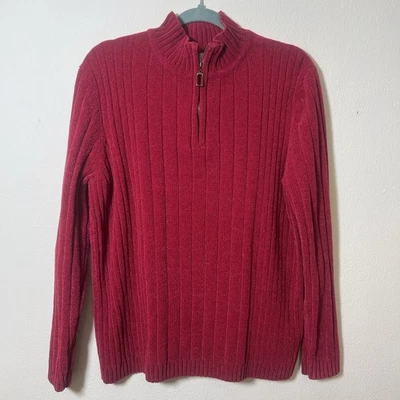 Suéter cárdigan rojo brillante grande ciervo blanco para mujer 1/4 cremallera cuello alto tejido Foto 1 de 4