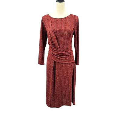 Talbots M Red Orange Black Printed Knee Length Long Sleeve Flowy Dinner Dress - Image 1 of 4