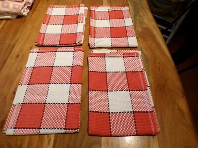 Lot de 4 torchons en coton Vintage a carreaux rouges blancs et noirs - Photo 1/3