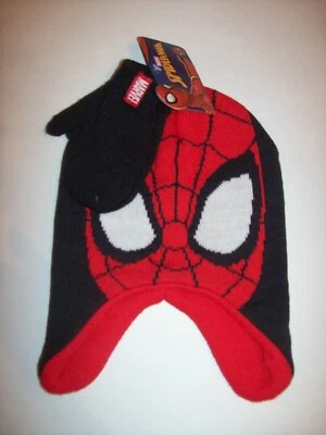 Spider-man Hat Mitten Set 2pc Boys Cold Weather Knit Red Marvel New - Image 1 of 2