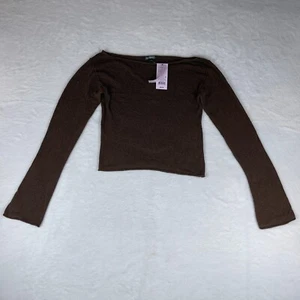 Wild Fable Sweater Women Medium Dark Brown Bell Sleeves Sheer Boat Neck Pullover - Picture 1 of 4