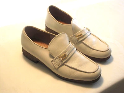 VINTAGE MEN's HUSH PUPPIES LOAFERS LEATHER IVORY SHOES SLIP-ONS LEATHER SIZE 8.5 - Imagem 1 de 4