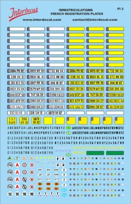 Plaques immatriculations francais 2 1/43 Décalcomanies 120x80mm INTERDECAL