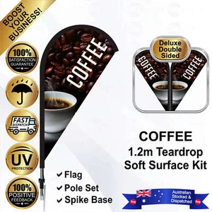 COFFEE Deluxe Brown 1.2m Teardrop Flag/Banner Kit with Spike *Eye Catching - Picture 1 of 8