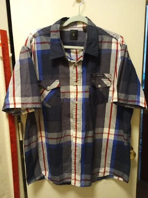 Kani Gold 2X Black Fitted Plaid Short Sleeve Casual Button Down Shirt - Image 1 of 4