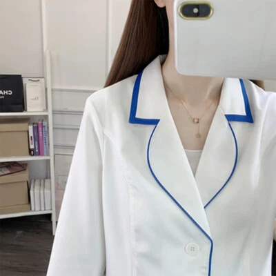 New Women Nurse Female Doctor White Dress Beautician Lab Coat Work Clothes (B) - Image 1 of 4