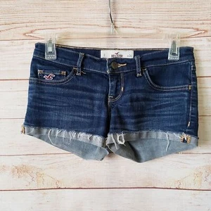 Hollister Denim Jean Hotpant Shorts Frayed Distressed Turnup Hem Size 24 Waist - Picture 1 of 9