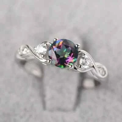 Anillo llamativo de topacio místico, anillo de topacio místico de plata de ley 925 con forma redonda Foto 1 de 3