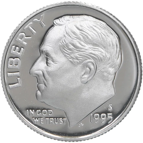 1995 S Roosevelt Dime Gem Deep Cameo 90% Silver Proof US Coin Cover