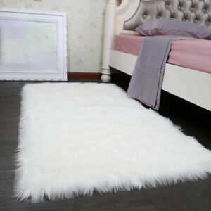 White Fluffy Shaggy Carpet Floor Rug Large Plain Soft Sparkle Mat ThickPile BABY