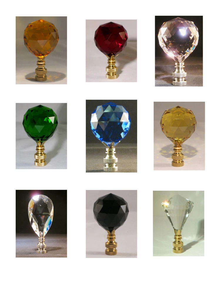 LITE ACCENTS Lamp Finial**STUNNING** Colored Crystal With Brass Or Nickel Base