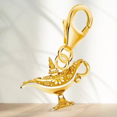 Wunschlampe Wunderlampe Charm 925 Sterling-Silber Gold vergoldet für Armband - Bild 1 von 4