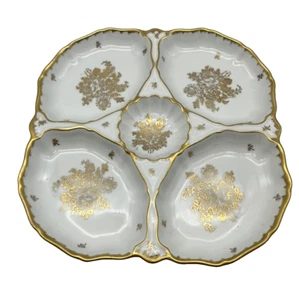 FONDE Oyster Serving Platter 5 Sections 24k Gold Trim Hand Painted France 11.5” - Picture 1 of 10