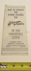 1940 GM Chevrolet Fisher Convertible Coupes Power Folding Top Manual COPY - Picture 1 of 4