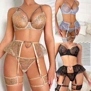Women's Sexy Lingerie Lace Babydoll Bra Thong Set Sleepwear Underwear Nightwear - Picture 1 of 24