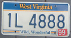 WEST VIRGINIA 1999 Vintage  License Plate   1L 4888   triple 8s
