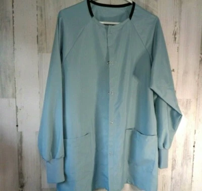 American Dawn Warm Up Jacket Womens Medical Uniform Scrubs Unisex Shirt Lg Blue - Image 1 of 4