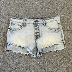 Free People Denim Shorts Womens 26 Blue Distressed Button Fly Cutoff Shortie - Picture 1 of 9