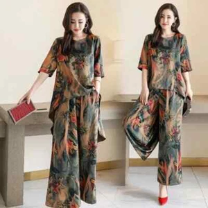 2025 New Elegant Loose-Fit Full Printing Suit Two-Piece Set Plus Size Women - Picture 1 of 7