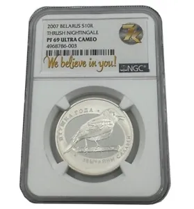 2007 Belarus Thrush Nightingale NGC PF69 Silver Coin - Picture 1 of 2