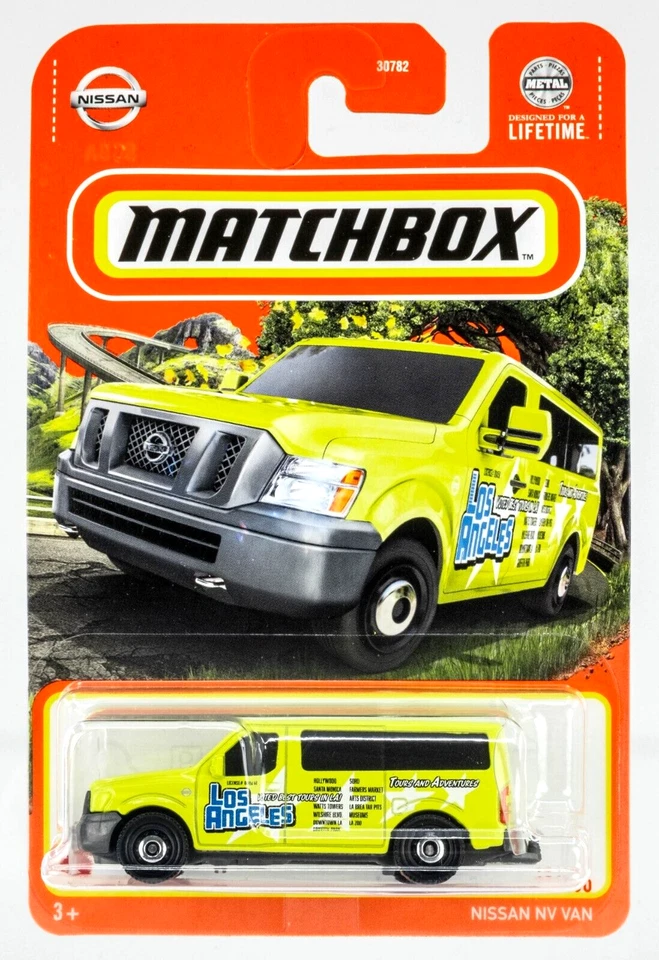 Furgoneta Nissan NV 2024 Matchbox #63 amarillo de seguridad | Los Angeles Tours | FSC Foto 1 de 1