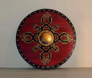Wooden Viking Shield Round Authentic Battleworn Norse Battle Larp 24" - Picture 1 of 4