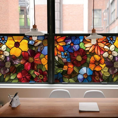 2x 3D Flower Frosted Window Film Privacy Static Cling Stained Glass Sticker lot - Image 1 of 4