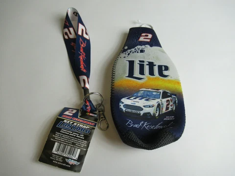 NASCAR Brad Keselowski #2 Team Penske Bottle Koozie & Lanyard Pack Cover