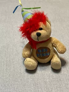 Happy Birthday Plush Bear with Party hat and Embroidery on tummy - 6 in tall - Picture 1 of 9