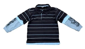 Vintage Y2K Point Zero Youth Boys Size 5 Polo Shirt Long Sleeve Striped Brown - Picture 1 of 8