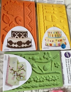 10 Silicone Molds Fondant Gum Paste Wilton +  Flower Texture MATS Lot - Picture 1 of 10