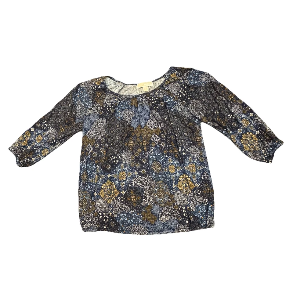 Top Michael Kors Talla S Azul Marino Estampado Padua 3/4 Manga Elástica Cintura Suave Cómodo Foto 1 de 4